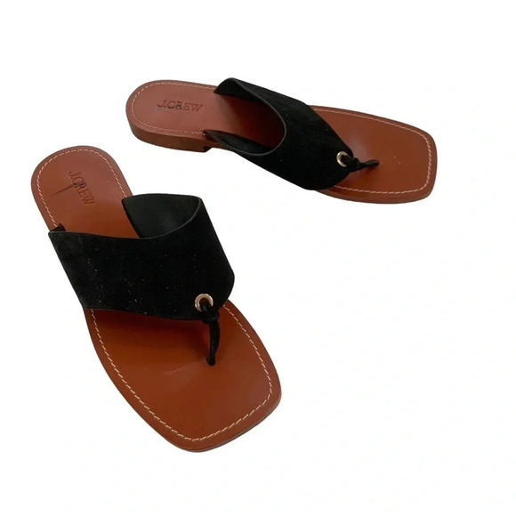 J. Crew Suede Thong Leather Sandals Black Size 9 - Picture 3 of 10
